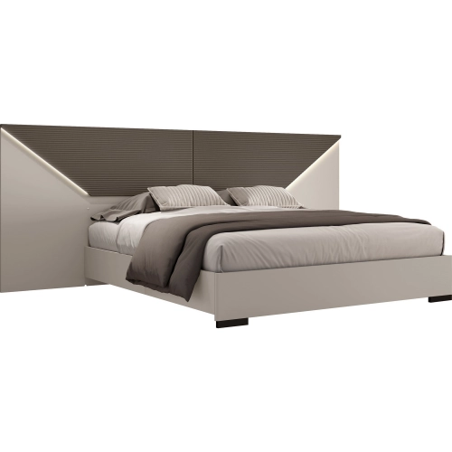 Lyon King Bed with LED in Taupe & Flannel Gray Finish